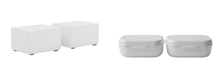 Leinwandbilder - Minimalist mockups showcasing white storage boxes and display cubes on a clean background for modern interior design inspiration