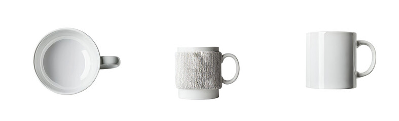 Aufkleber - Minimalist mockups of three different styles of coffee mugs in an isolated setting showcasing simplicity and elegance