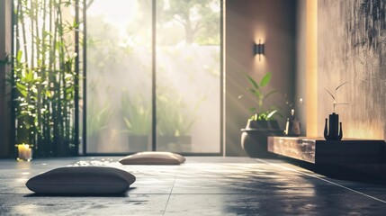 Poster - Relaxing Zen spa with minimalistic decor and tranquil ambiance.
