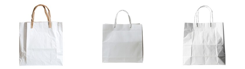 Aufkleber - Minimalist mockups featuring various styles of white paper shopping bags arranged in an isolated setup