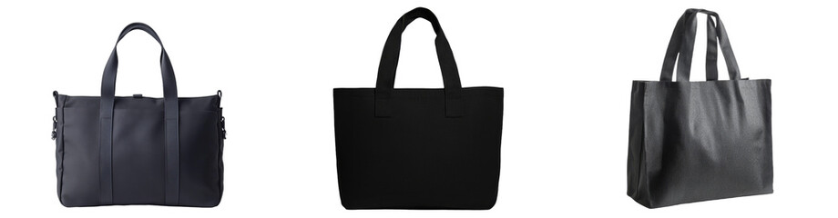 Poster - Minimalist mockups showcasing three distinct styles of black bags on a clean white background