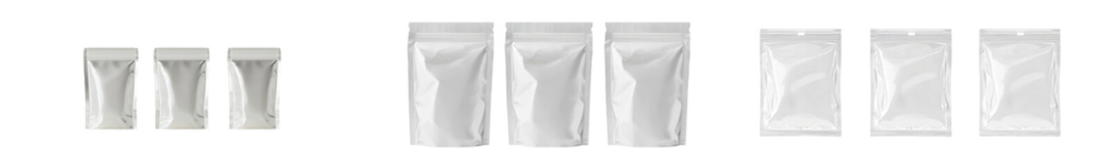 Poster - Minimalist mockups of isolated white packaging pouches designed for product presentation and branding