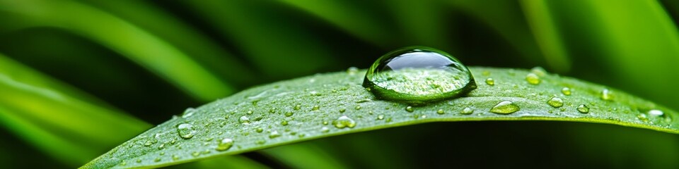 Wall Mural - Close-Up of a Single Dewdrop on a Vibrant Green Blade of Grass With Shallow Depth of Field
