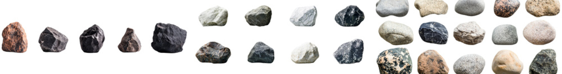 Aufkleber - Collection of isolated minimalist rock mockups showcasing various textures and colors on a clean background