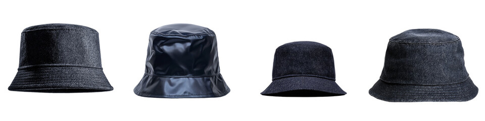 Poster - Minimalist black bucket hat mockups showcasing various textures and designs for creative presentations