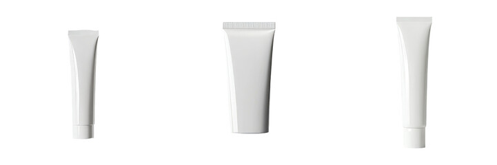 Leinwandbilder - Minimalist mockups of isolated white cosmetic tubes on a clean background for branding showcase