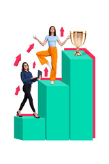 Aufkleber - Creative poster banner collage of business lady life career rest balance harmony follow direct for winning successful prize