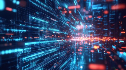 Poster - A vibrant, abstract representation of digital data flow, showcasing interconnected lines and glowing particles against a dark background.