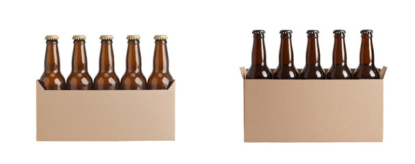 Leinwandbilder - Minimalist mockup of a six-pack of beer bottles in cardboard packaging on a white background