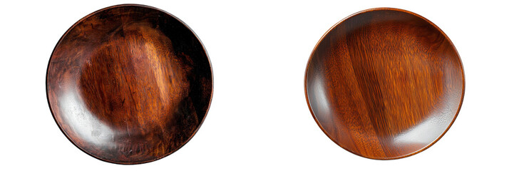 Aufkleber - Isolated minimalist mockups of wooden bowls showcasing different angles and finishes for design inspiration