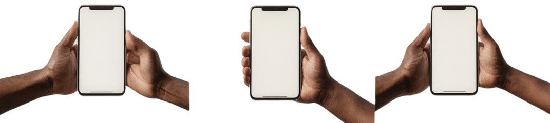 Leinwandbilder - Hands holding isolated minimalist smartphone mockups with blank screens for design presentations