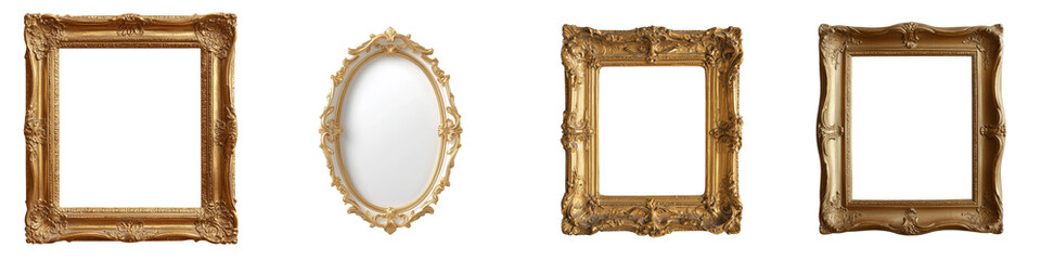 Aufkleber - Variety of decorative gold frames arranged in an isolated minimalist setting for elegant display options