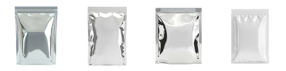 Poster - Minimalist mockups of isolated silver packaging in various orientations and sizes on a clean white background for design purposes