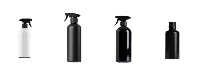 Leinwandbilder - Minimalist mockups of spray bottles in varied shapes and colors for clean and modern design concepts