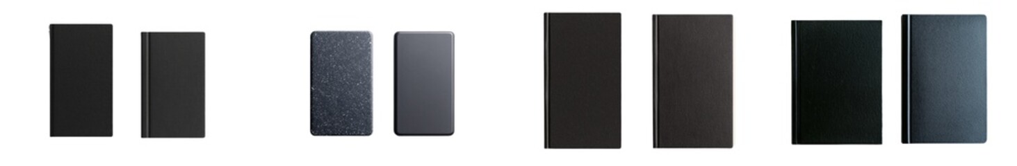 Poster - Minimalist mockups of black notebooks and journals arranged in an isolated layout for design presentations