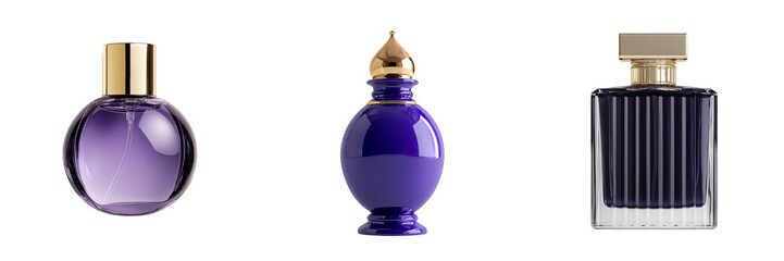 Leinwandbilder - Elegant and refined minimalist mockups of three unique perfume bottles showcasing modern design and rich colors