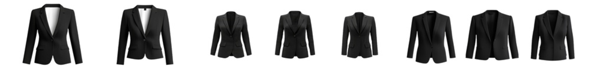 Poster - Minimalist mockup display of black blazers on a neutral background showcasing various angles and styles for fashion presentation