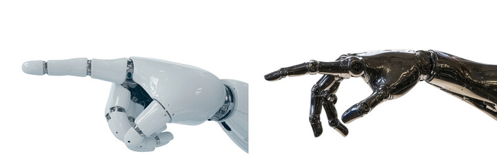 Poster - Hands of contrasting robots engaged in a silent conversation about technology and innovation