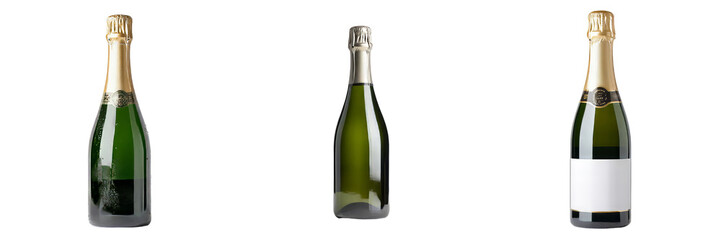 Leinwandbilder - Minimalist mockups of champagne bottles arranged in a row with varying designs