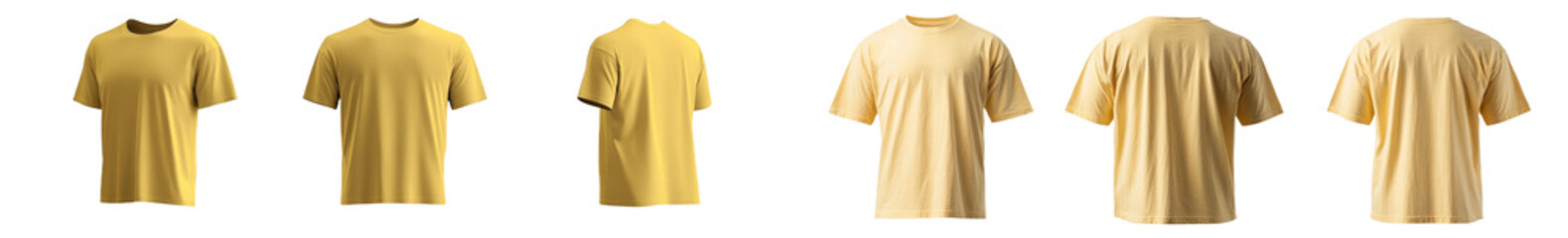 Poster - Minimalist mockups of yellow t-shirts displayed from various angles for design presentation
