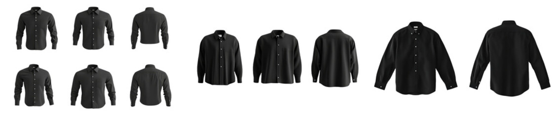 Leinwandbilder - Minimalist mockup collection of black long sleeve shirts showcasing different angles and styles in a clean layout