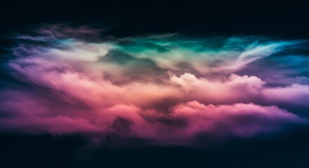 Wall Mural - Dreamlike Night Sky Cloudscape - Vibrant, colorful clouds drift across a dark night sky, creating a surreal and dreamy atmosphere