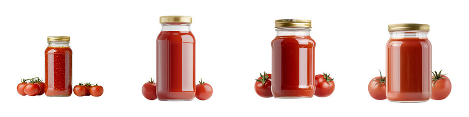 Poster - Minimalist mockups of tomato sauce jars and fresh tomatoes arranged on a clean background