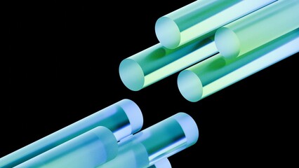 Poster - 3d geometry abstract background on dark background, Transparent glossy glass, Colorful pole glass with dispersion.
