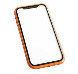 Aufkleber - Isolated minimalist mockup of an orange phone case showcasing a blank screen on a white background