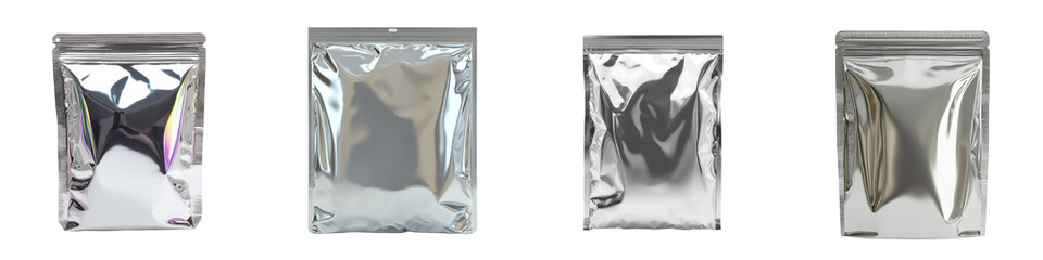 Leinwandbilder - Minimalist isolated mockups of shiny metallic packaging bags for product display and branding purposes