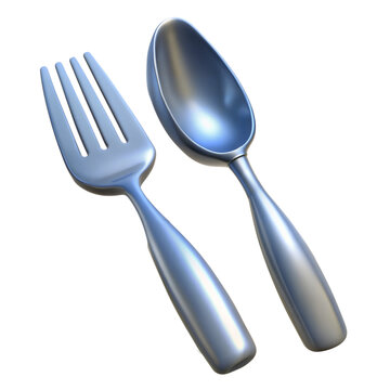 Kitchen utensils spoon and fork 3d rendering isolated on transparent background.