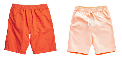Poster - Stylish minimalist swimwear mockups featuring vibrant orange and soft peach shorts for summer fashion presentation