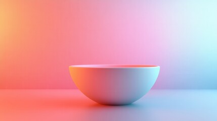 Poster - A minimalist white bowl is centered against a gradient background of soft pastel colors, creating a serene and modern visual.