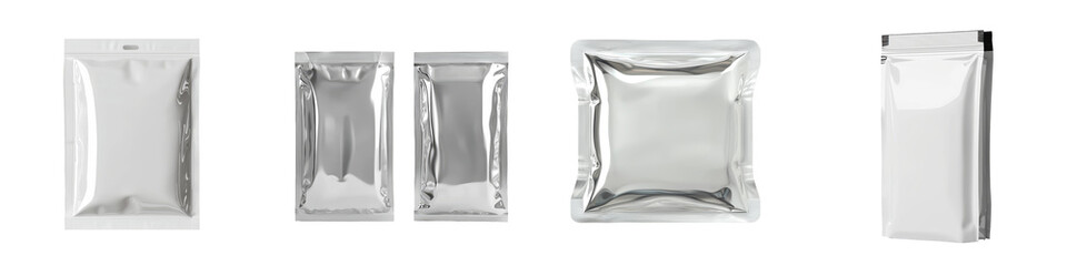 Aufkleber - Minimalist mockups of isolated metallic packaging in various sizes on a clean white background