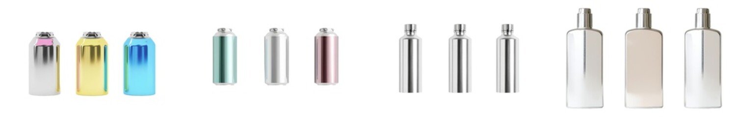 Aufkleber - Unique minimalist mockups featuring various bottle designs in a clean, isolated setting showcasing different colors and finishes
