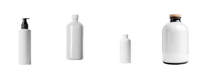 Leinwandbilder - Minimalist mockups of various white bottles arranged for design presentation and branding purposes