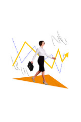 Aufkleber - Image 3d motivational collage of successful beautiful lady going to work isolated on drawing white color background