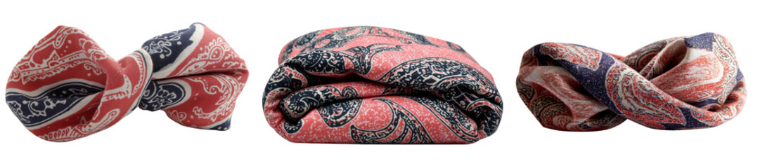 Poster - Collection of isolated minimalist mockups featuring intricately patterned scarves in various folded styles