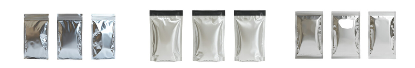 Leinwandbilder - Minimalist mockups of isolated metallic packaging in various arrangements for product design