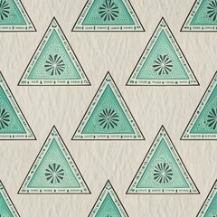 Poster - Seamless Intricate Triangle Pattern in soft teal and cream on clean background, ideal for design projects and backgrounds, fabric design, copy space, commercial use