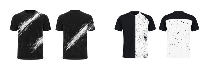 Aufkleber - Modern minimalist t-shirt mockups featuring abstract designs in black and white for fashion showcase