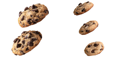 Poster - Innovative minimalist mockups of chocolate chip cookies floating on a white background