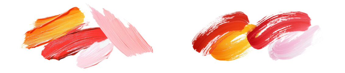 Leinwandbilder - Colorful minimalist mockups featuring isolated paint strokes in soft pink and vibrant red-orange tones
