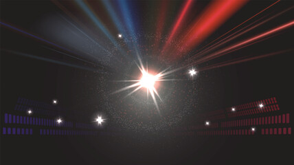 Leinwandbilder - Abstract background red and blue stadium stage hall with scenic lights of round futuristic technology user interface Blue vector lighting empty stage spotlight background.