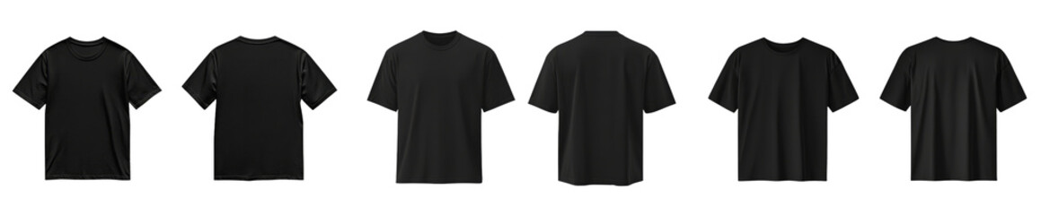 Poster - Minimalist mockups of black t-shirts displayed in an isolated setting for design presentations and textile visualization