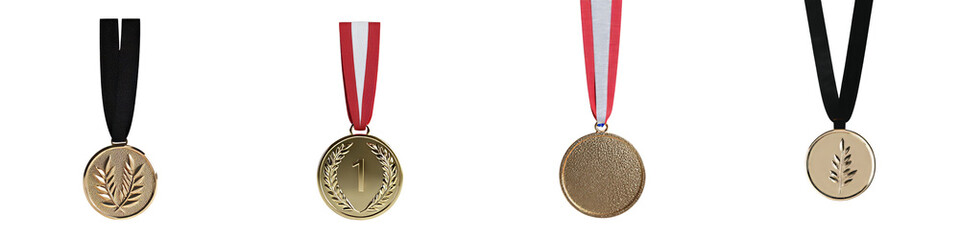 Poster - Minimalist collection of isolated medals with diverse ribbon colors for award ceremonies and achievements