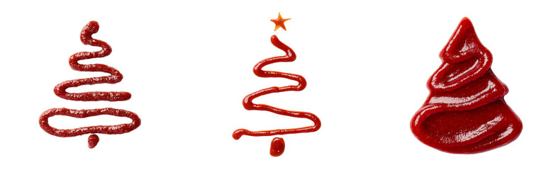 Poster - Creative minimalist mockups featuring festive tree shapes made from ketchup on a white background