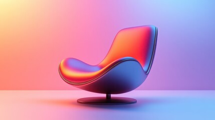 Poster - A sleek, modern chair in vibrant gradient colors, featuring smooth curves and a minimalist design, set against a softly lit background.