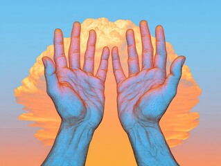 Wall Mural - Two hands against a cloud