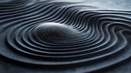 Poster - Abstract close-up of textured waves creating a ripple effect, with a central peak, showcasing intricate patterns and a muted color palette.